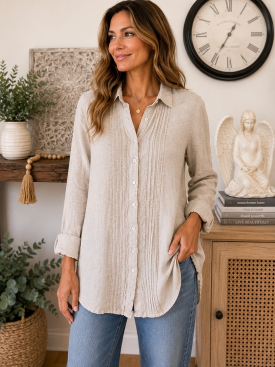 Tommy Bahama Tops - Tommy Bahama Linen Button Front Shirt Cottegecore Minimalist Beige Size Small